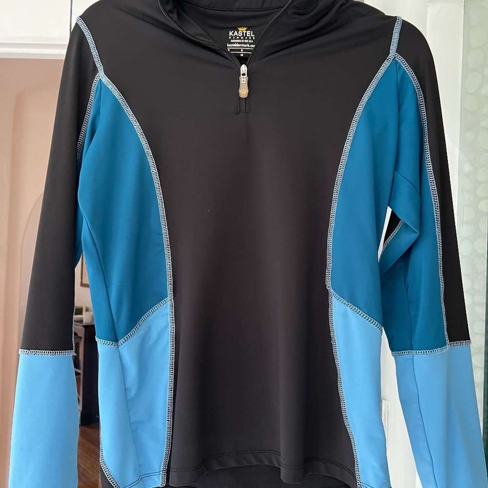 Kastel Denmark Colorblock  Sun Shirt in Black, Aqua, and Cornflower Blue Size M